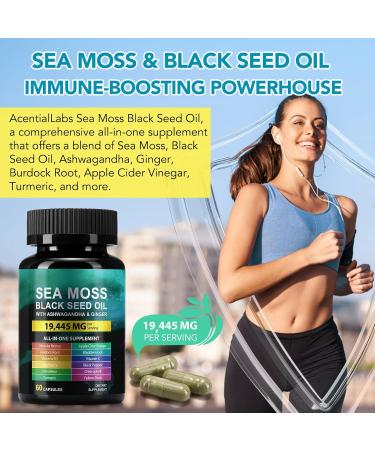 Sea Moss Black Seed Oil Ashwagandha Turmeric Bladderwrack Burdock Root Capsule with Chlorophyll Elderberry Manuka Dandelion Ginger Vitamin C Vitamin D3 Immunity & Energy Support 60 Counts 60 Count (Pack of 1) - Buy Online on GoSupps.com