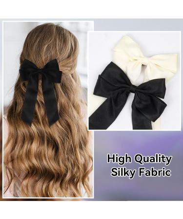 2 Pack Bow Hair Clips Black Hair Bows for Women Girls Large Bow Clips Hair Barrette Hair Accessories(Black Beige) - Buy Online on GoSupps.com