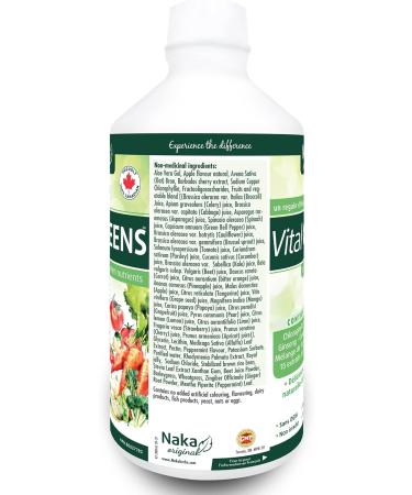 Naka Vital Greens Essential Green Nutrients Featuring Chlorophyll Aloe Vera Ginseng Ginkgo Biloba Super Food Complex and 15 Vegetable Juice Extract Mint Flavour Made in Canada (900ml) - Buy Online on GoSupps.com