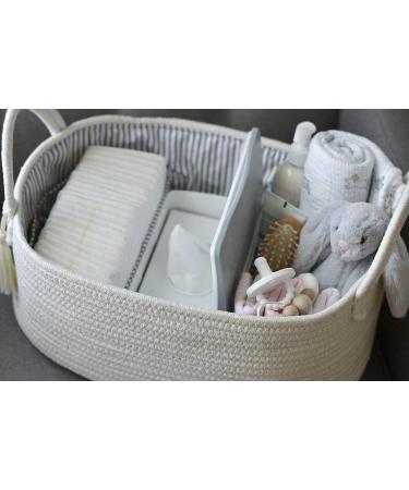 Emmy Baby Co. Large Rope Diaper Caddy Organizer - Nursery Storage Bin with 8 Pockets and Dividers - Creamy White - Buy Online on GoSupps.com