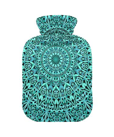 Hot water bottles with cover turquoise flower garden mandala hot water bag for pain relief menstrual cramps heating bottles 2 liters
