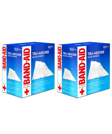 Band Aid Brand First Aid Products Tru-Absorb Sterile Gauze Sponges for Cleaning and Cushioning Wounds Low-Lint Design 4 inches by 4 inches 50 count (Pack of 2)