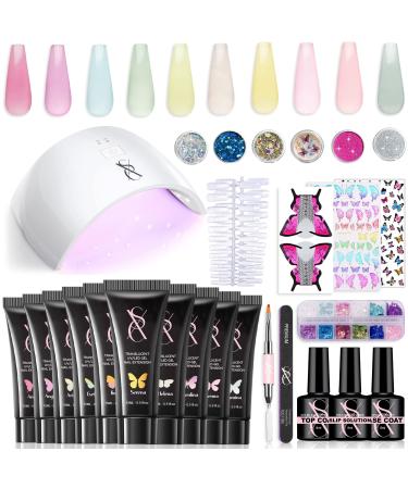 SXC Cosmetics P-05 Poly Extension Gel Nail Kit 10 Translucent Colors 15ML Nail Extension Gel All-in-One Nail Enhancement Starter Gel Builder Nail Technician Set (Butterfly Series)