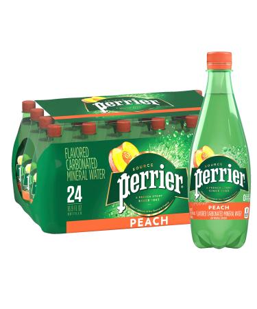 Perrier Flavored Carbonated Mineral Water Plastic Bottles, Peach, 16.9 Fl Oz (Pack of 24)