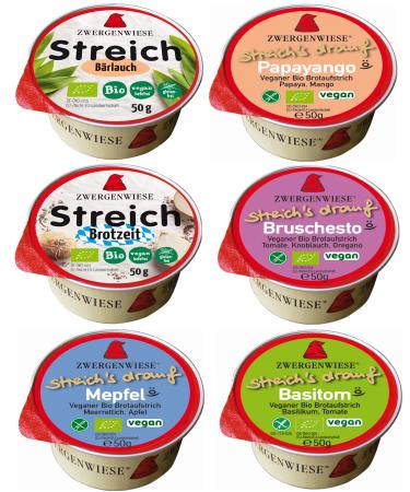 Dwarf meadow mixture mix with 6 gluten -free and vegan spreads in the varieties of Papayango snack wild garlic Meffel Basitom & Bruschesto perfect on fresh bread as a dip or giving away