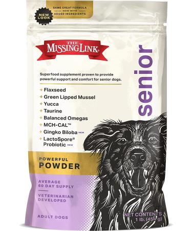 Senior Dog Superfood Supplement Powder - Omega, Fiber, Mussel, Glucosamine, Probiotics, Yucca, Ginko Biloba - Supports Bones, Joints, Skin, Coat, Heart, Eyes, Memory & Cognition - 1lb - Buy Online on GoSupps.com