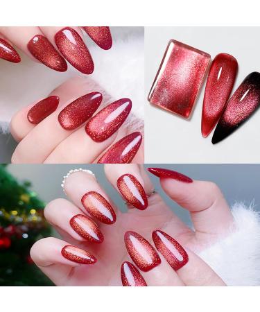 Jelly Cat Eye Gel Nail Polish Red Glitter Crystal Gel Polish Glitter Red Magnetic Nail Polish Soak Off UV/LED Sparkle Shiny Holographic Cat Eye Gel Polish for Nail Art Manicure Salon DIY at Home - Buy Online on GoSupps.com
