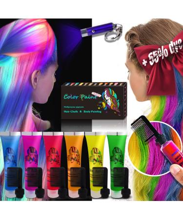 Temporary Hair Dye, Hair Dye Glow in the Dark Paint Can Dye More 55% Hair Than Hair Chalk on Christmas, Birthday and Music Festival Party Supplies, Gifts for Girls and Boys