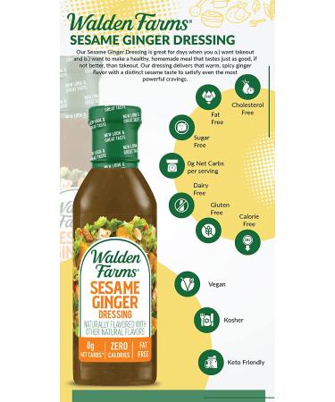 Walden Farms Sesame Ginger Dressing 12 oz - Sugar Free, 0g Net Carbs, Sweet & Tangy Salad Topping - Buy Online on GoSupps.com