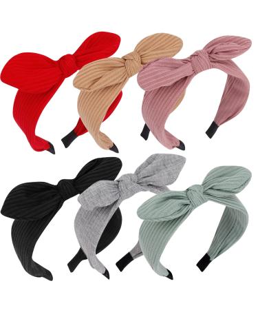 Wecoe 6 Pack Bow Headbands For Women Cute Knotted Headband Fashion Wide Headbands Girls Headband Solid Color Plain Headbands Hair Bands Hair Accessories For Women Girls Gifts (Set 2)