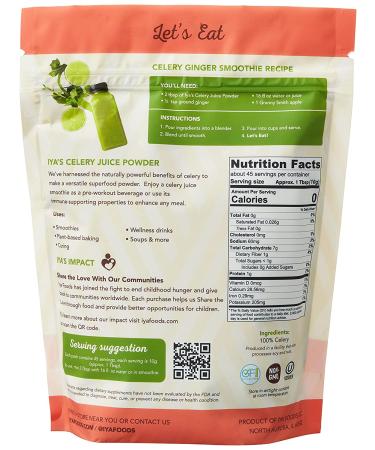 Iya Foods 100% Celery Whole Food 1lb Pack - Plant-Based, Non-GMO, Gluten-Free Vegetable Powder - Buy Online on GoSupps.com