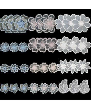 Yayatty 36 Pcs Lace Flowers Applique Embroidery Flowers Rose Leaf Sew Iron On Patch, Organza Patches Flowers Applique for Wedding Bridal Dress Sewing Craft DIY Clothes Hair Ornaments