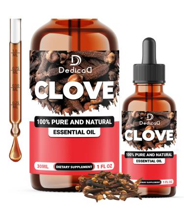 DEDICAD - 1 FL Oz - 30ml - Clove Essential Oil Supplement for Toothache, Oral Care, Skin & Hair Clove Oil Organic