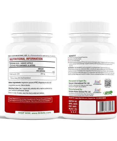 ORIBITE CoQ10 200mg 60 Veggie Capsules | Coenzyme Q10 Supplement for Cellular Energy & Heart Support | Antioxidant Support Formula | Ubiquinone Dietary Supplement - Buy Online on GoSupps.com