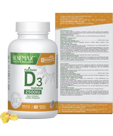 Benemax Vitamin D3 2500 IU For Healthy Bones Teeth and Helps Prevent Vitamin D Deficiency Plant Based & Vegan 60 Day Supply - Buy Online on GoSupps.com