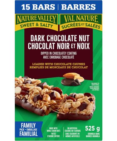 NATURE VALLEY - FAMILY PACK SIZE - Dark Chocolate Nut Granola Bars Loaded with Chocolate Chunks Pack of 15 Granola Bars Made with Whole Grain Oats No Artificial Colours No Artificial Flavours Dark Chocolate Granola - Buy Online on GoSupps.com