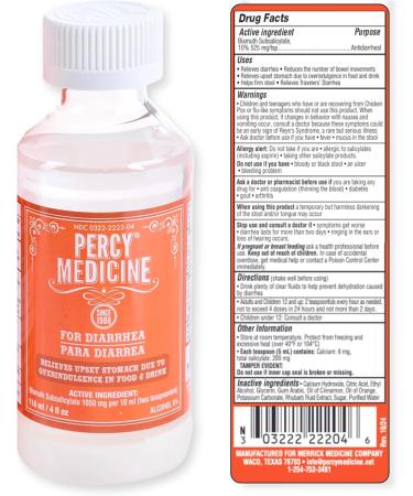 OAKHURST COMPANY Percy Medicine for Diarrhea, Firm Stool, and Digestive Support Anti-Diarrheal Liquid with Bismuth Subsalicylate 1050mg, Rhubarb Orange Cinnamon Flavor (4 Fluid Ounces) - Buy Online on GoSupps.com