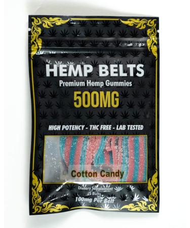 Hemp Belts Cotton Candy Premium Hemp Gummies 500MG Extra Strength 5ct  100% Natural Hemp Oil Infused Gummies