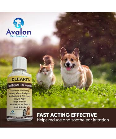 Avalon Pet Products Clearit Traditional Ear Powder Fast Acting Super Effective 20g Stops Discomfort Head Shaking Wax Gunk & Ear Odour - Buy Online on GoSupps.com