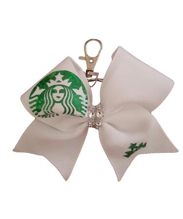 Cheer Bows White Glittery Bling Coffee Lovers Key Chain