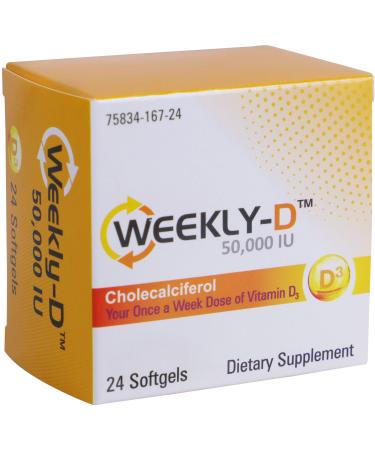 Weekly-D Vitamin D3 50 000 IU | 24 Vitamin D3 Softgels Cholecalciferol Supplements