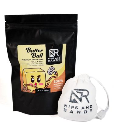 Nips and Randy | Refillable Chalk Ball | Butter Ball | 2.3 oz | Bouldering | Rock Climbing | Grip Chalk | Weightlifting | Bodybuilding | Gymnastics