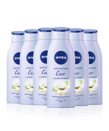 Beiersdorf NIVEA Coconut Oil Lotion & Monoi Oil 6 Pack 6 x 400ml Coconut Scented Body Oil Moisturizing Body Care Lotion for dry and normal skin Coconut & Monoi Oil