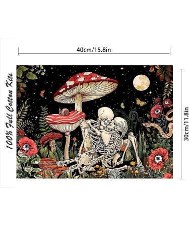 Mushroom Skeleton Trippy Flower Plant Cross Stitch Kit - Hippie Nature Moon Star Design - 12x16 inch - Buy Online on GoSupps.com