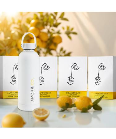 LEMON & CO. 8-Week Starter Kit Bundle Liquid Collagen for Women + Insulated Bottle - 5000mg Marine Collagen Peptides for Skin Nails Hair & Gut Health | Organic Lemons Vitamin C No Preservatives