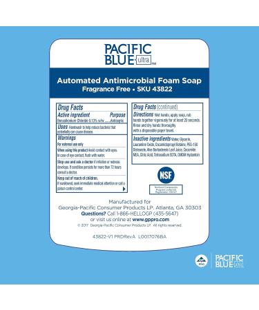 Georgia-Pacific-43822 Pacific Blue Ultra Antimicrobial Foam Soap Refills for Automated Touchless Soap Dispenser Dye & Fragrance Free 3 Bottles/Case - Buy Online on GoSupps.com