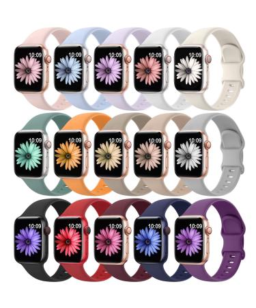 15 Pack Soft Silicone Bands Compatible with Apple Watch Band 40mm 41mm 38mm 45mm 44mm 42mm for Women Men Waterproof Sport iWatch bands Replacement Strap Wristbands for iWatch SE Series 8 7 6 5 4 3 2 1 15pack-color 38mm/40mm/41mm