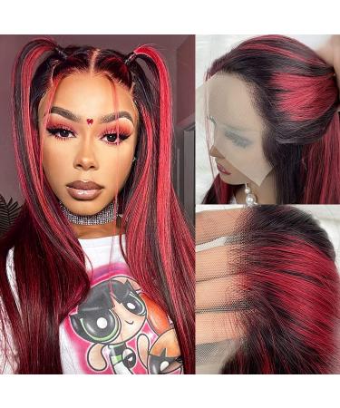 Burgundy Highlight Ombre Lace Front Wig 200% Density 12A Red and Black Human Hair 20 Inch - Buy Online on GoSupps.com