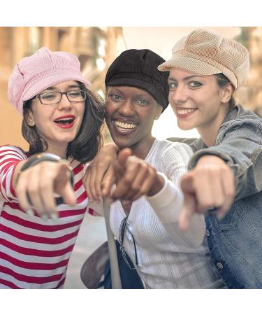 Women's 3-Piece Newsboy Cap Set - Vintage Octagonal Beret Hats in Khaki, Light Pink, and Black - Buy Online on GoSupps.com