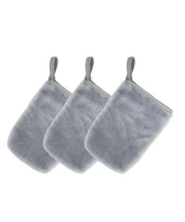 Polyte Premium Hypoallergenic Chemical Free Microfibre Fleece Makeup Remover and Facial Cleansing Cloth (13x18 cm 3 Grey Mitts)