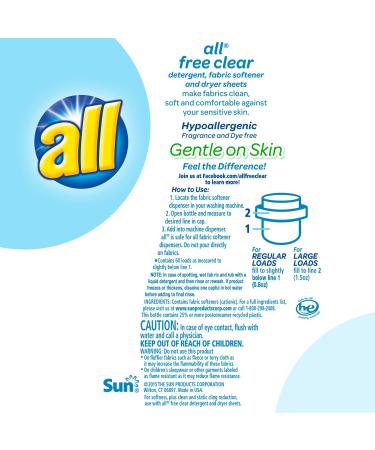 All Liquid Fabric Softener Free Clear for Sensitive Skin - 48 fl oz (60 Loads) - Buy Online on GoSupps.com