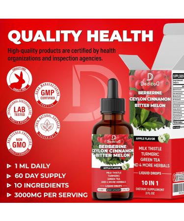 DEDICAD 10in1 Berberine HCl Drops - Liposomal Berberine Liquid - Activator Berberine with Ceylon Cinnamon, Bitter Melon, and 7 More - 60ml - Buy Online on GoSupps.com