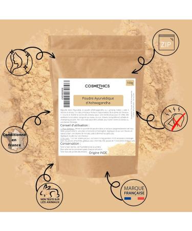 Poudre Ayurv dique de Ashwagandha naturelle 100g Cosm'Ethics 100% renforce le cuir chevelu et am liore la circulation pour une meilleure pousse - Buy Online on GoSupps.com