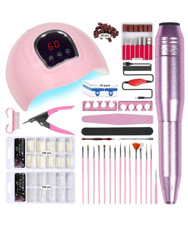 Nail Kit with Electric Nail Drill UV LED Nail Lamp, 54W UV Nail Dryer Light Manicure Pen Polishing Tools, False Nail Tips Nail Files Starter Set Acrylic Nail Art Supplies for Beginner with Everything