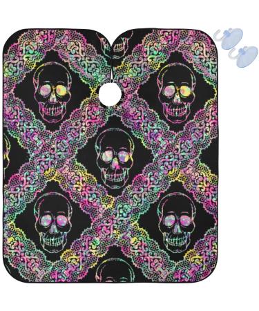 visesunny Barber Cape Skull Colored Pattern Polyester Hair Cutting Salon Cape Apron Anti-Static Haircut Water-Resistant Shaving Cloth Beard Shaving Bib Hairdressing Cape