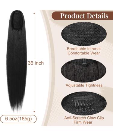 FLUFYMOOZ ponytail extension 36 Inch Long Straight Drawstring Ponytail Synthetic Hairpieces Fake Pony Tails Natural Soft Clip in Hair Extension ponytail for Women (Jet Black) 36 Inch Jet Black - Buy Online on GoSupps.com