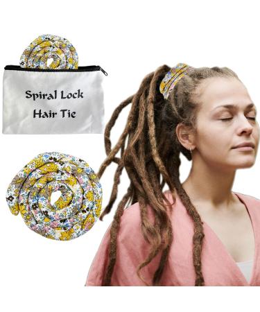 Spiral Lock Hair Tie Dreadlock Accessories Bendable Hair Ties for Women and Men Bohemian Iron Wire Ponytail Holders Colorful Dreadlock Hair Tie Long Dreads Thick Curly Hair Holder with Bag (Colored Fragmentary Flower)