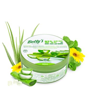 Bettys Nature 92% Aloe Vera Gel for Body - Paraben- - Face and Hands - for Cooling Nourishes and Protects 300 ml