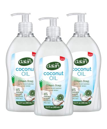 Dalan Coconut Oil Cream Ultra Moisturizing Liquid Hand Soap for Normal and Dry Hands Fresh Clean and Soft Feeling (13.5 Fl Oz / 400 mL (Pack of 3)) 13.5 Fl Oz (Pack of 3)