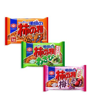 Normal, Wasabi and Ume-shiso (ume plum & perilla) Flavor Set of Kameda Kakinotane Rice Cracker with Peanuts 6 packs: total 200g (7.05oz) + 182g (6.4oz) x 2 (Ninjapo Wrapping) - Buy Online on GoSupps.com