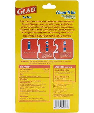 Glad for Pets Clean & Go Waste Bag Dispenser with Antibacterial Aloe Hand Sanitizer Spray - 15 Bags, Tropical Breeze Scent | Poop Bag Holder & Mini Hand Sanitizer - Buy Online on GoSupps.com