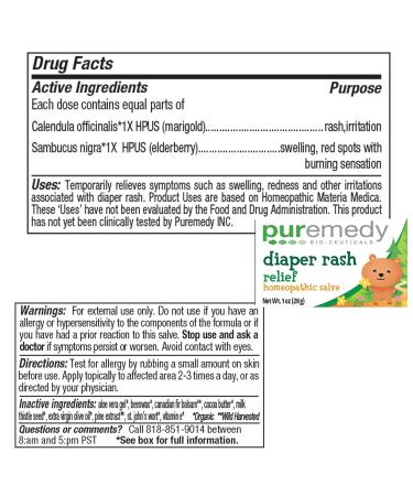 Puremedy Baby Diaper Rash Healing Ointment 2 oz - Vegan Homeopathic Balm for Dry, Itchy, Flaky Skin - Buy Online on GoSupps.com