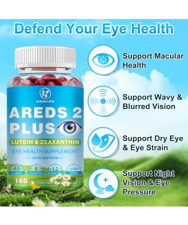 AREDS 2 Plus Eye Vitamins-40mg Lutein and 4mg Zeaxanthin with Astaxanthin 12mg,Vitamins C, E, Saffron & DHA - Eyebright,Blue Light Protection,Eye Health Support-160 Softgels 160 Count (Pack of 1) - Buy Online on GoSupps.com