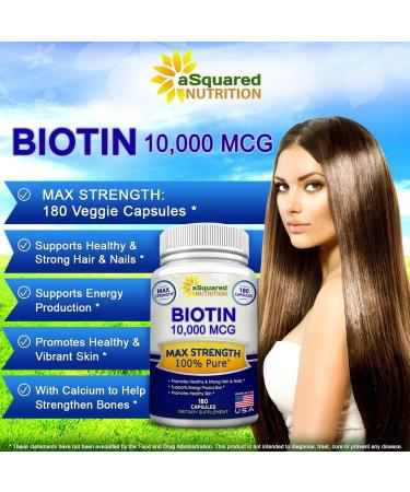 Max Strength 10000mcg Biotin Supplement for Skin, Hair, Nails & Energy - 180 Capsules - Buy Online on GoSupps.com