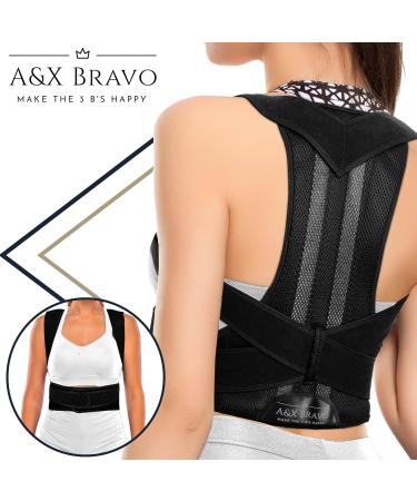 A&X Bravo Posture Corrector for Men and Women - Adjustable Lumbar Support Brace for Improved Posture and Pain Relief - Black (Size M) - Buy Online on GoSupps.com