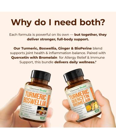 Boswellia Turmeric Curcumin Supplement + Quercetin with Bromelain Bundle Allergy Relief Joint Health & Immune Support with Ginger Root Organic Turmeric Powder Black Pepper (Bioperine) - Buy Online on GoSupps.com